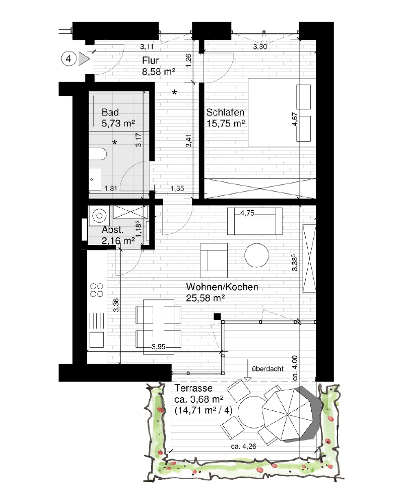 Haus 1 - 2-Zimmer-Wohnung
