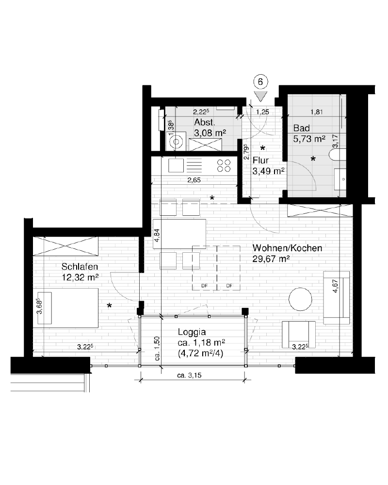 Haus 1 - 2-Zimmer-Wohnung