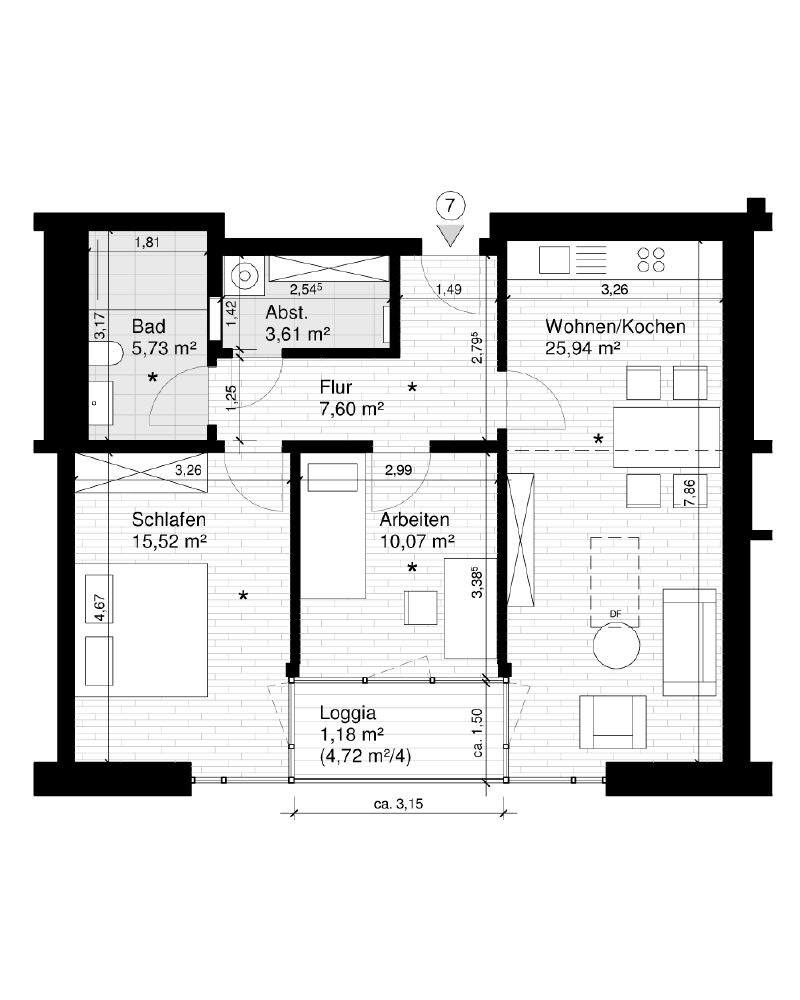 Haus 1 - 3-Zimmer-Wohnung